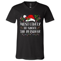 Most Likely To Shoot The Reindeer Christmas Family Matching V-Neck T-Shirt