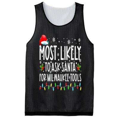 Most Likely To Ask Santa For Milwaukee Tools Christmas Xmas Mesh Reversible Basketball Jersey Tank