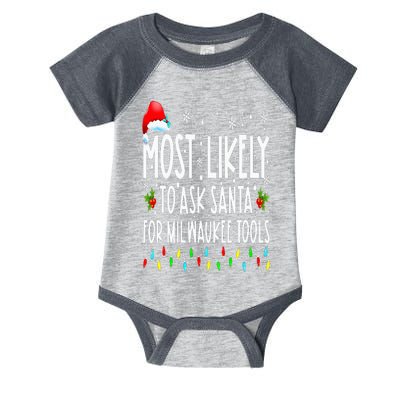 Most Likely To Ask Santa For Milwaukee Tools Christmas Xmas Infant Baby Jersey Bodysuit