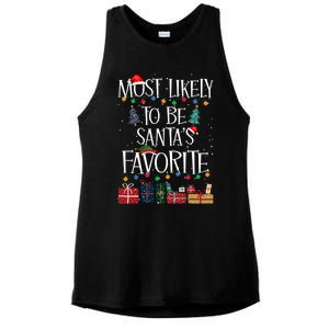 Most Likely To Be Santa’S Favorite Xmas Pajama Gift Ladies PosiCharge Tri-Blend Wicking Tank