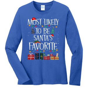 Most Likely To Be Santa’S Favorite Xmas Pajama Gift Ladies Long Sleeve Shirt