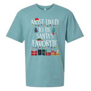 Most Likely To Be Santa’S Favorite Xmas Pajama Gift Sueded Cloud Jersey T-Shirt