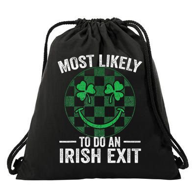 Most Likely To Do An Irish Exit Groovy St Patricks Day Drawstring Bag