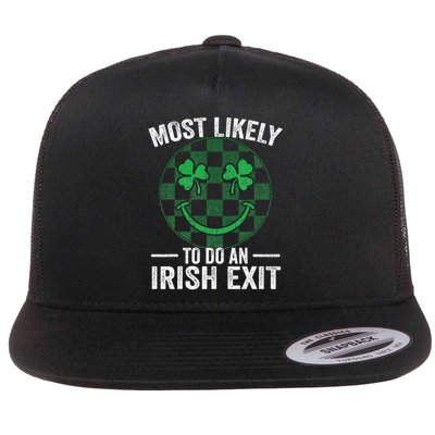 Most Likely To Do An Irish Exit Groovy St Patricks Day Flat Bill Trucker Hat