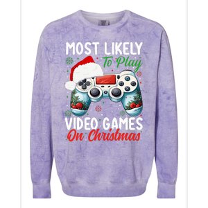 Most Likely To Play Video Games On Christmas Funny Gamer  Colorblast Crewneck Sweatshirt