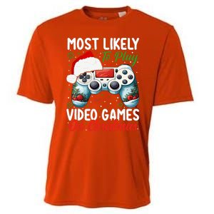 Most Likely To Play Video Games On Christmas Funny Gamer  Cooling Performance Crew T-Shirt