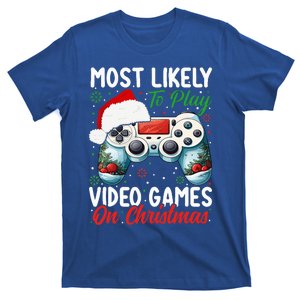 Most Likely To Play Video Games On Christmas Funny Gamer  T-Shirt