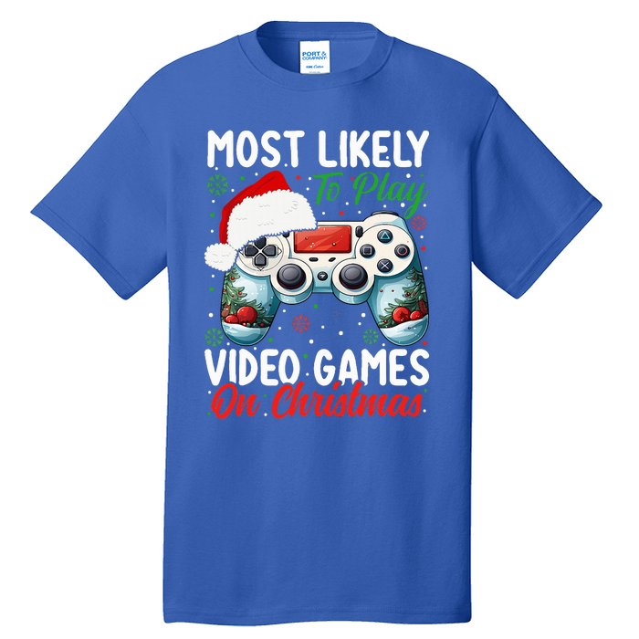 Most Likely To Play Video Games On Christmas Funny Gamer  Tall T-Shirt