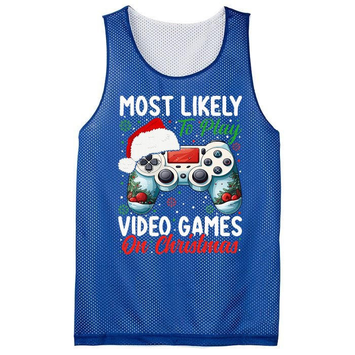 Most Likely To Play Video Games On Christmas Funny Gamer  Mesh Reversible Basketball Jersey Tank