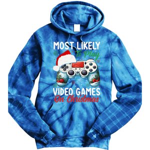 Most Likely To Play Video Games On Christmas Funny Gamer  Tie Dye Hoodie