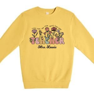 Mrs Lewis Teacher Wildflower Back To School Gift Premium Crewneck Sweatshirt