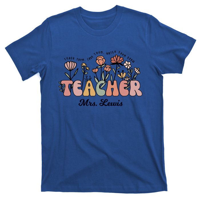 Mrs Lewis Teacher Wildflower Back To School Gift T-Shirt