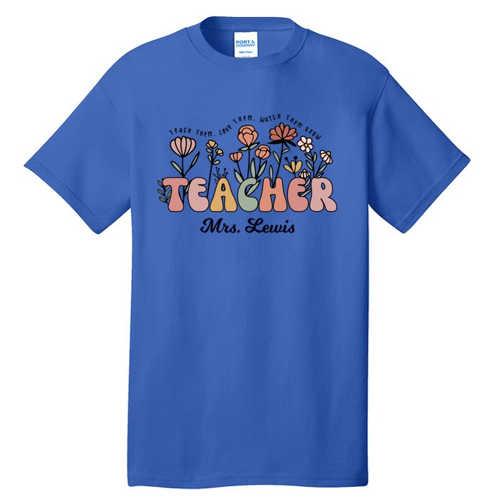 Mrs Lewis Teacher Wildflower Back To School Gift Tall T-Shirt