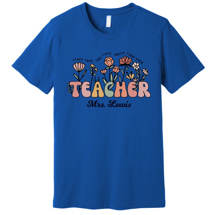 Mrs Lewis Teacher Wildflower Back To School Gift Premium T-Shirt