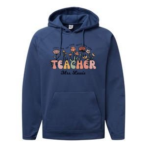 Mrs Lewis Teacher Wildflower Back To School Gift Performance Fleece Hoodie