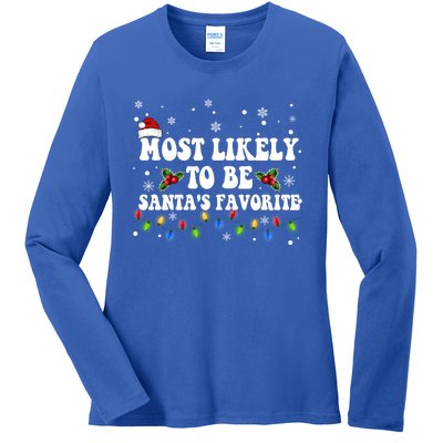 Most Likely To Christmas Be SantaS Favorite Matching Family Gift Ladies Long Sleeve Shirt