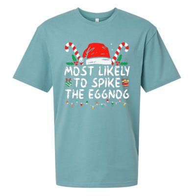 Most Likely To Spike The Eggnog Family Matching Christmas Sueded Cloud Jersey T-Shirt