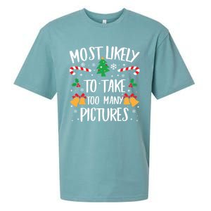 Most Likely To Take Too Y Pictures Matching Christmas Gift Sueded Cloud Jersey T-Shirt