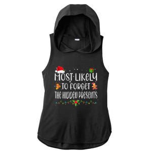 Most Likely To Forget The Hidden Presents Christmas Pajamas Ladies PosiCharge Tri-Blend Wicking Draft Hoodie Tank