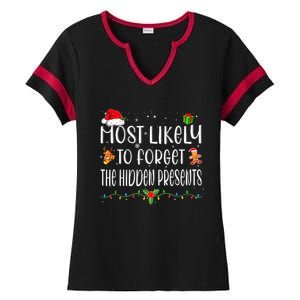 Most Likely To Forget The Hidden Presents Christmas Pajamas Ladies Halftime Notch Neck Tee