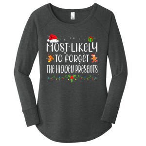 Most Likely To Forget The Hidden Presents Christmas Pajamas Women's Perfect Tri Tunic Long Sleeve Shirt