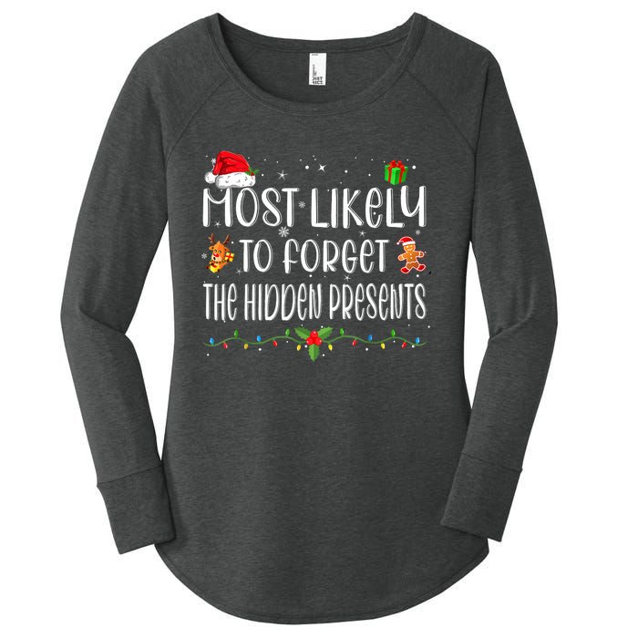 Most Likely To Forget The Hidden Presents Christmas Pajamas Women's Perfect Tri Tunic Long Sleeve Shirt