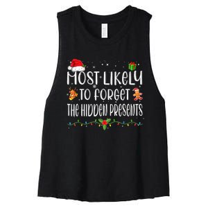 Most Likely To Forget The Hidden Presents Christmas Pajamas Women's Racerback Cropped Tank