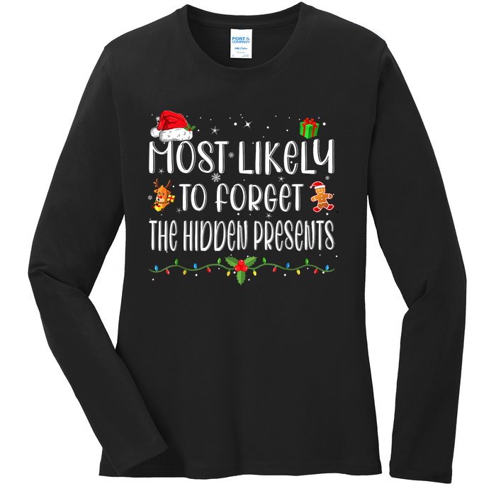 Most Likely To Forget The Hidden Presents Christmas Pajamas Ladies Long Sleeve Shirt