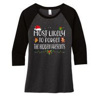 Most Likely To Forget The Hidden Presents Christmas Pajamas Women's Tri-Blend 3/4-Sleeve Raglan Shirt