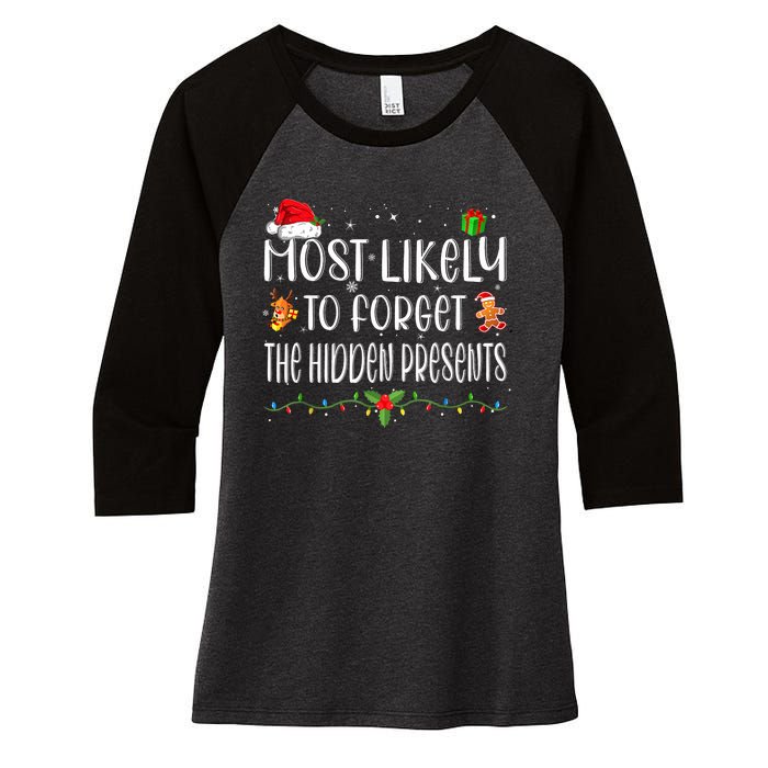 Most Likely To Forget The Hidden Presents Christmas Pajamas Women's Tri-Blend 3/4-Sleeve Raglan Shirt