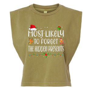 Most Likely To Forget The Hidden Presents Christmas Pajamas Garment-Dyed Women's Muscle Tee