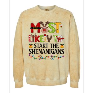 Most Likely To Start The Shenanigans Christmas Family Xmas Colorblast Crewneck Sweatshirt