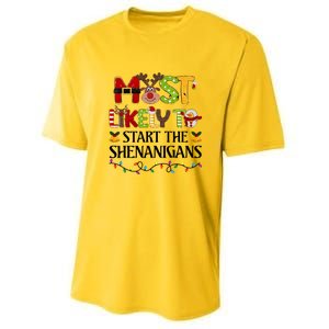 Most Likely To Start The Shenanigans Christmas Family Xmas Youth Performance Sprint T-Shirt