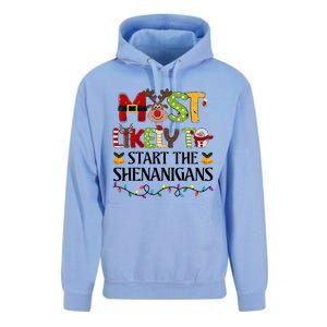 Most Likely To Start The Shenanigans Christmas Family Xmas Unisex Surf Hoodie