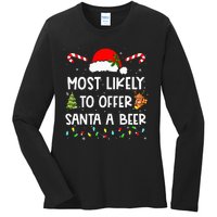 Most Likely To Offer Santa A Beer Drinking Christmas  Ladies Long Sleeve Shirt