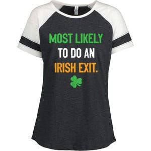 Most Likely To Do An Irish Exit Funny St Patrick Enza Ladies Jersey Colorblock Tee