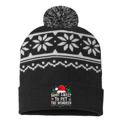 Most Likely To Pet The Reindeer Funny Christmas USA-Made Snowflake Beanie