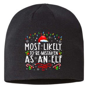 Most Likely To Be Mistaken As An Elf Funny Family Christmas Sustainable Beanie