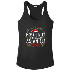 Most Likely To Be Mistaken As An Elf Funny Family Christmas Ladies PosiCharge Competitor Racerback Tank