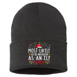 Most Likely To Be Mistaken As An Elf Funny Family Christmas Sustainable Knit Beanie