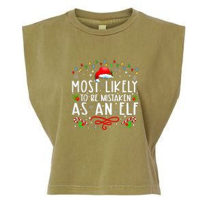 Most Likely To Be Mistaken As An Elf Funny Family Christmas Garment-Dyed Women's Muscle Tee