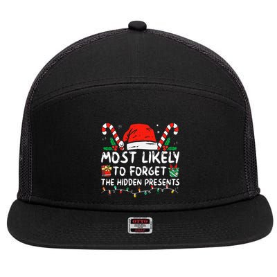 Most Likely To Forget The Hidden Presents Family Christmas 7 Panel Mesh Trucker Snapback Hat