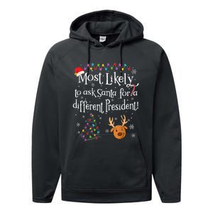 Most Likely To Ask Santa For A Different President Christmas Performance Fleece Hoodie