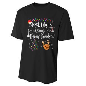 Most Likely To Ask Santa For A Different President Christmas Performance Sprint T-Shirt