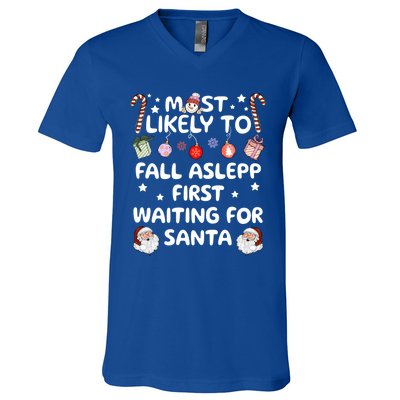 Most Likely To Christmas Matching Family Pajamas Most Likely Funny Gift V-Neck T-Shirt