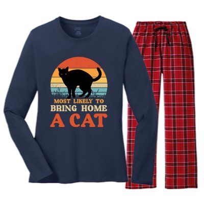 Most Likely To Bring Home A Cat Women's Long Sleeve Flannel Pajama Set 