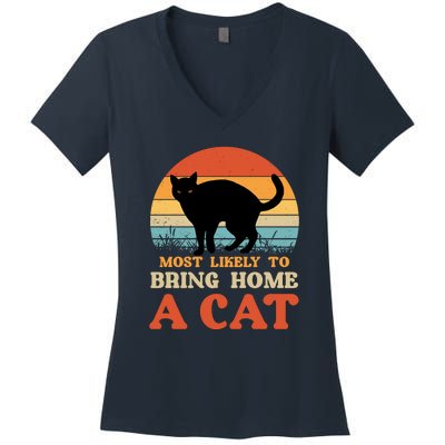 Most Likely To Bring Home A Cat Women's V-Neck T-Shirt