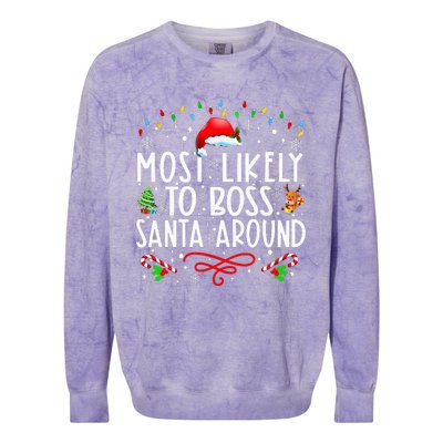 Most Likely To Boss Santa Around Family Matching Christmas Colorblast Crewneck Sweatshirt