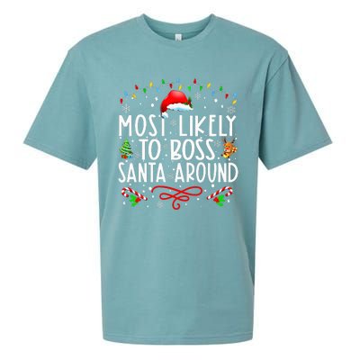 Most Likely To Boss Santa Around Family Matching Christmas Sueded Cloud Jersey T-Shirt