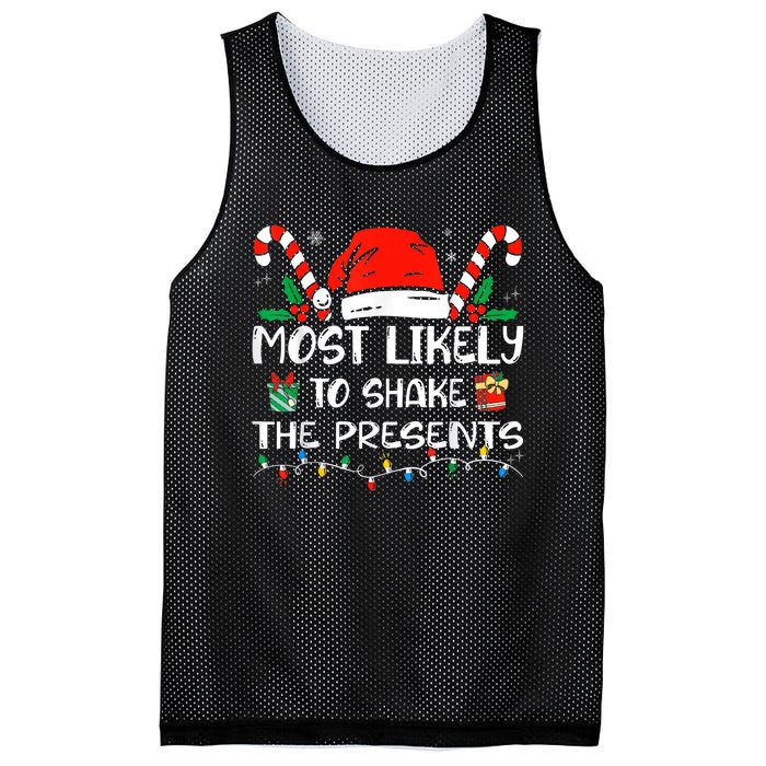 Most Likely To Shake The Presents Funny Family Christmas Mesh Reversible Basketball Jersey Tank